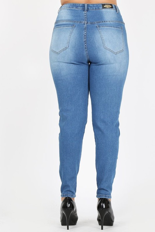 Bagel Plus Size Distressed Jeans Back view in medium blue