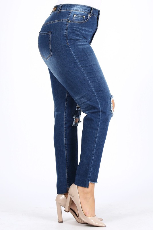 Bagel Plus Size Distressed Knee Jeans Side View (1)