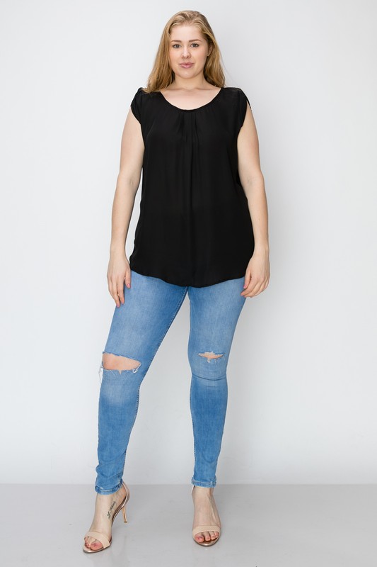 Bagel Plus Size Round Neck Criss Cross Top front view