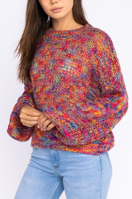 Fushia Multicolor Crewneck Knit Sweater