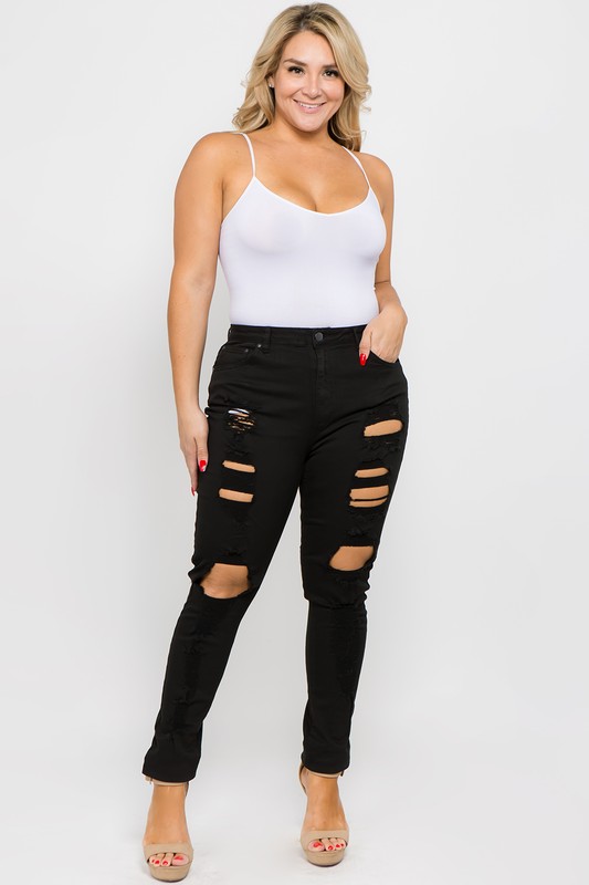 Plus Size Black Widow High Rise Destroyed Jeans