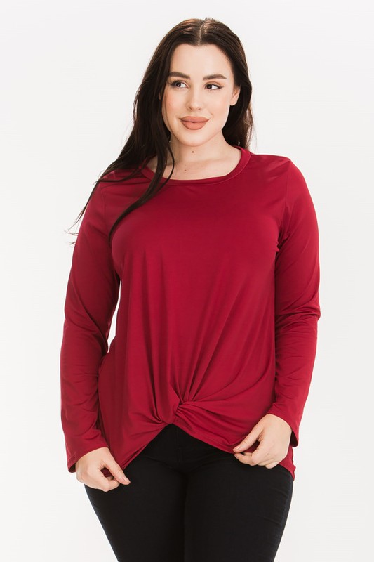 Plus Size Red Front Twisted Knot Top