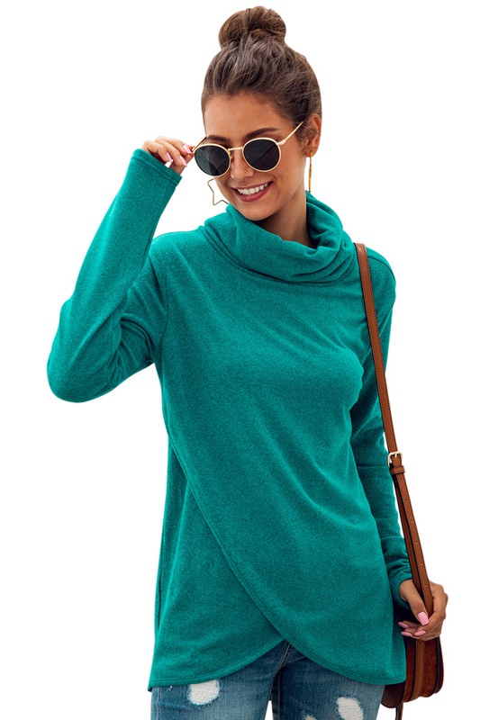 Turquoise Cowll Neck Pullover Sweater