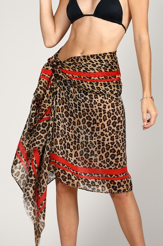 Urbanista Leopard Scarf with Red Stripe As A Skirt