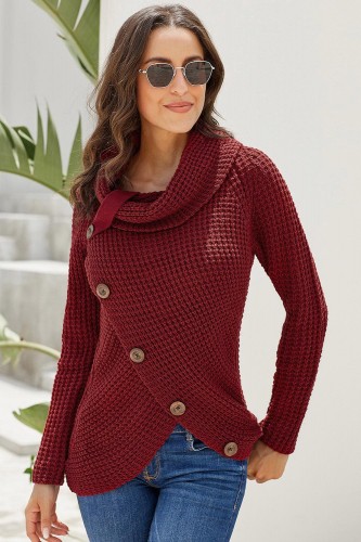 Wine button wrapped sweater