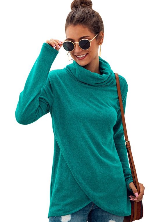 Turquoise Cowll Neck Pullover Sweater